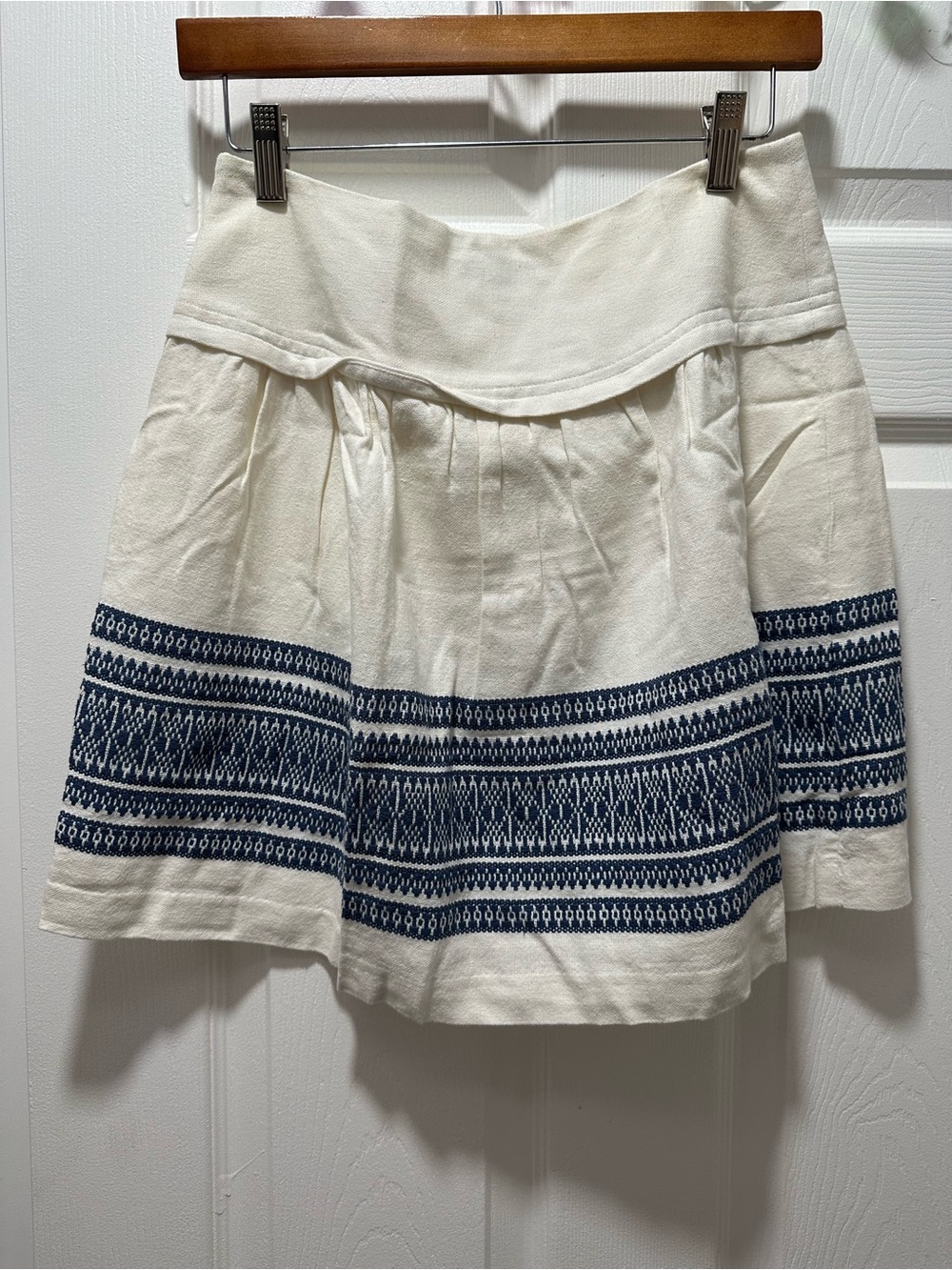Madewell white Circle Skirt with Navy Embroidered Bands